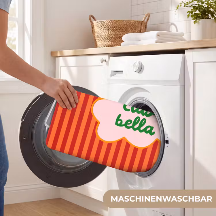 Ciao bella - Tekstwolk - Strepen - Oranje Badmat middel -USP_WasbaarDE
