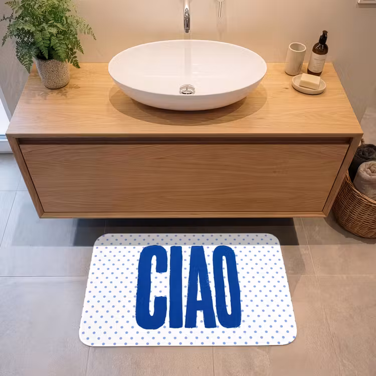 Ciao - Blauw - Stippen Badmat middel -sfeer1