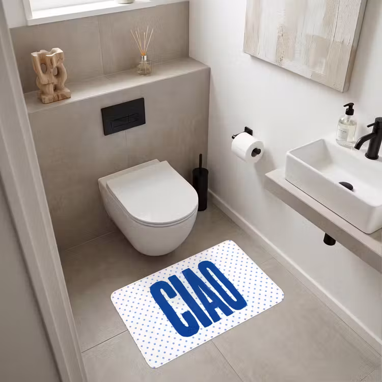 Ciao - Blauw - Stippen Badmat middel -sfeer4