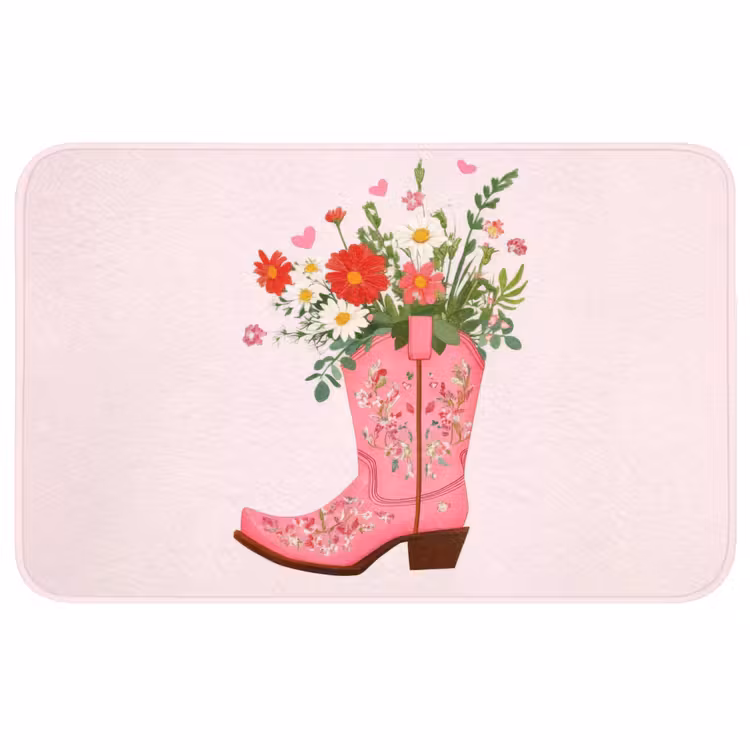 Cowboylaarzen - Roze - Boeket - Bloemen Badmat middel -3d