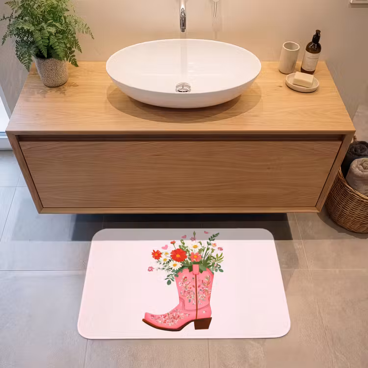 Cowboylaarzen - Roze - Boeket - Bloemen Badmat middel -sfeer1