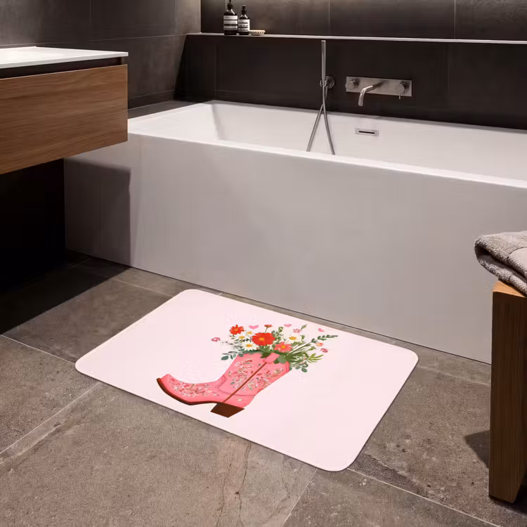 Cowboylaarzen - Roze - Boeket - Bloemen Badmat middel -sfeer3