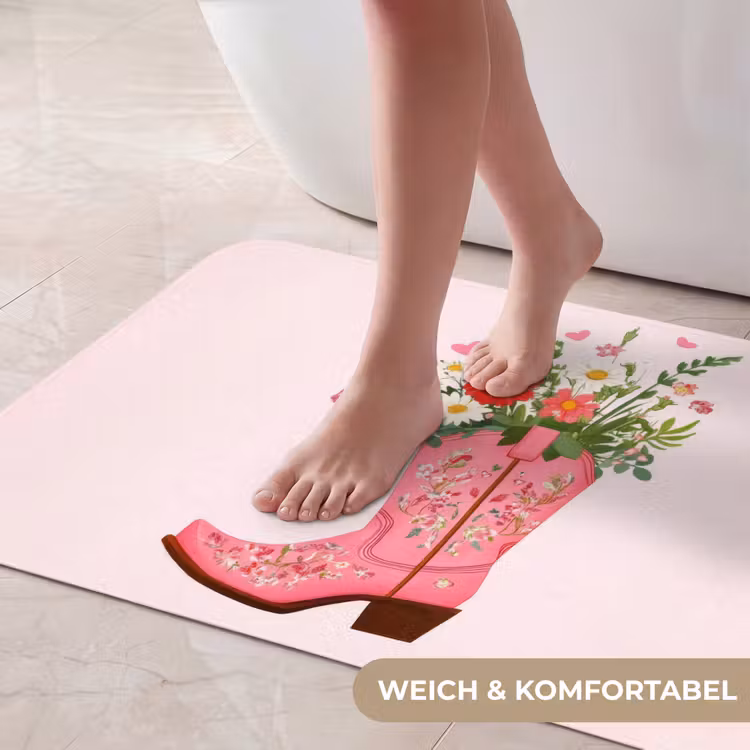 Cowboylaarzen - Roze - Boeket - Bloemen Badmat middel -USP_ZachtDE