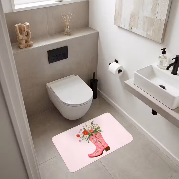 Cowboylaarzen - Roze - Boeket - Bloemen Badmat middel -sfeer4