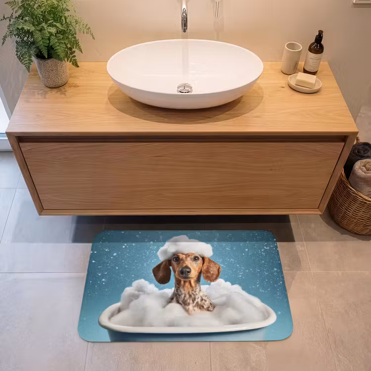 Teckel - Bad - Schuim - Waterdruppels Badmat middel -sfeer1