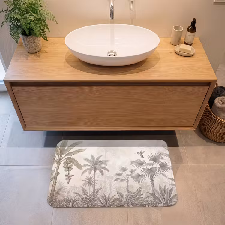 Jungle - Banenboom - Kolibrie - Beige Badmat middel -sfeer1