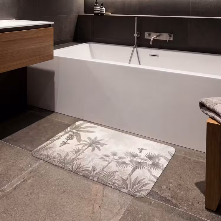 Jungle - Banenboom - Kolibrie - Beige Badmat middel -sfeer3