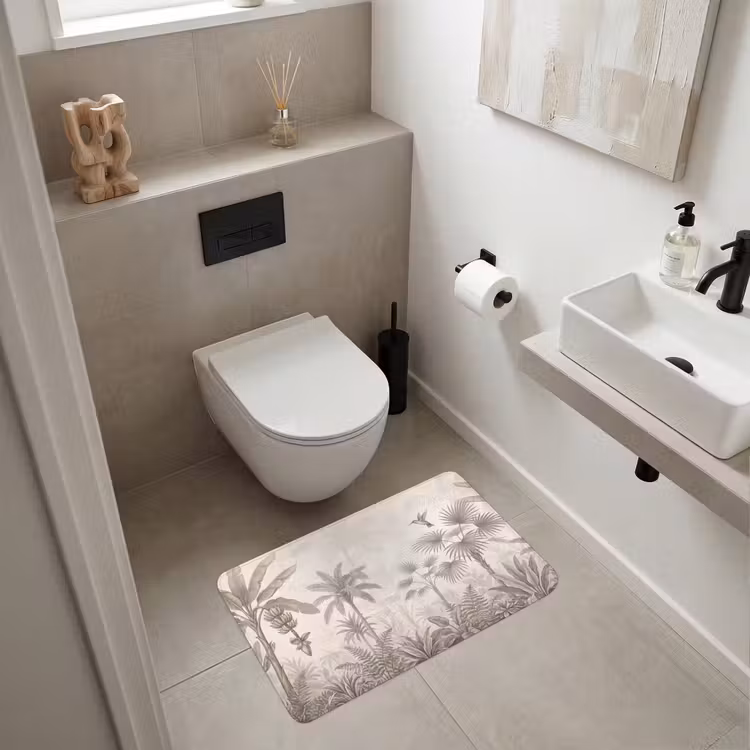 Jungle - Banenboom - Kolibrie - Beige Badmat middel -sfeer4