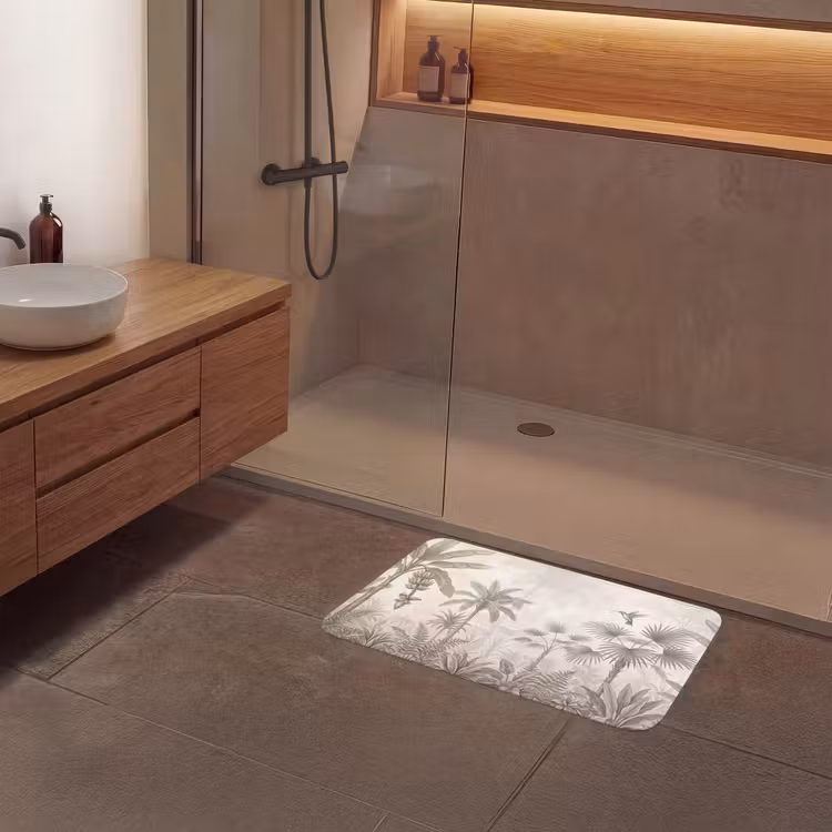 Jungle - Banenboom - Kolibrie - Beige Badmat middel -sfeer2