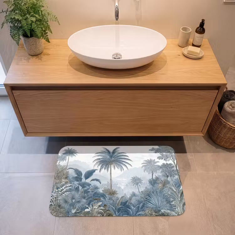 Jungle - Modern - Blauw - Groen Badmat middel -sfeer1