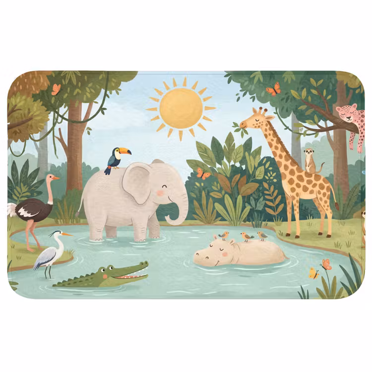 Jungle - Oase - Dieren - Kleurrijk Badmat middel -3d