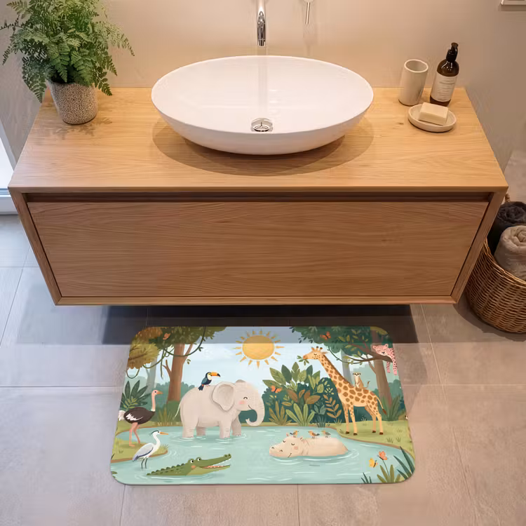 Jungle - Oase - Dieren - Kleurrijk Badmat middel -sfeer1