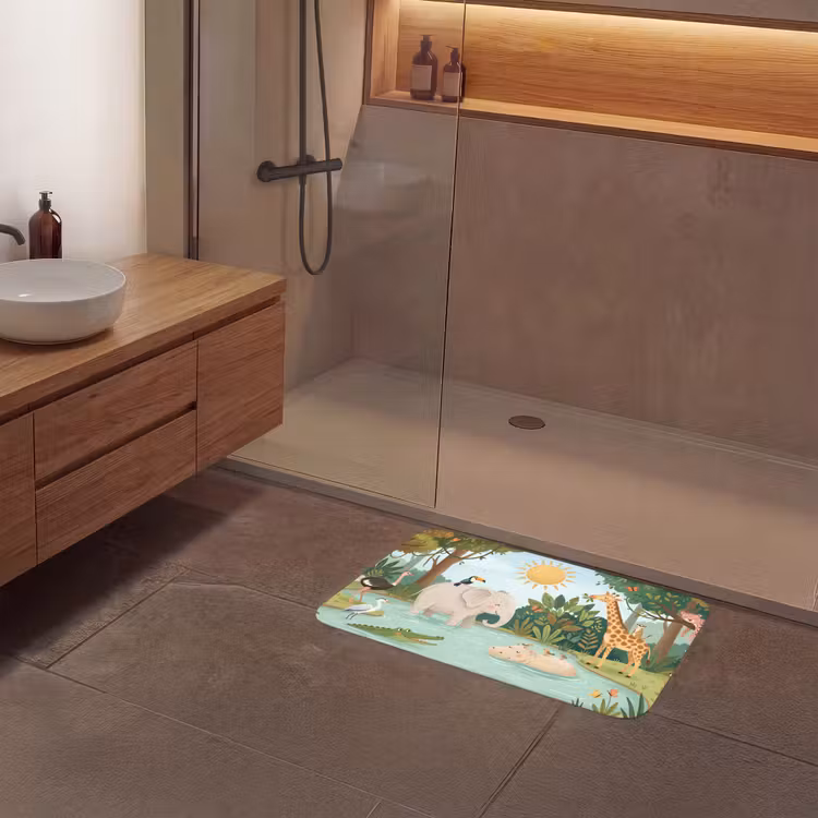 Jungle - Oase - Dieren - Kleurrijk Badmat middel -sfeer2