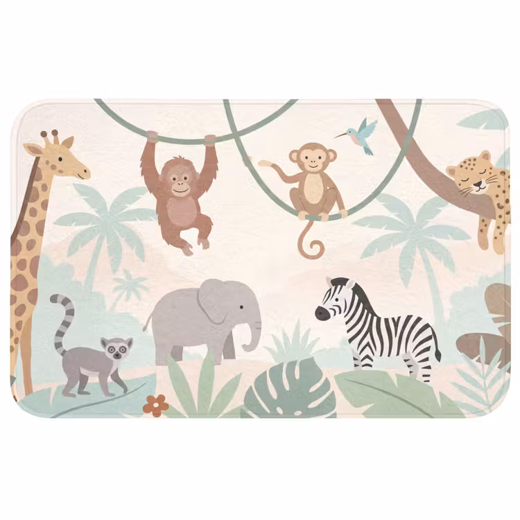 Jungle - Dieren - Groen Badmat middel -3d