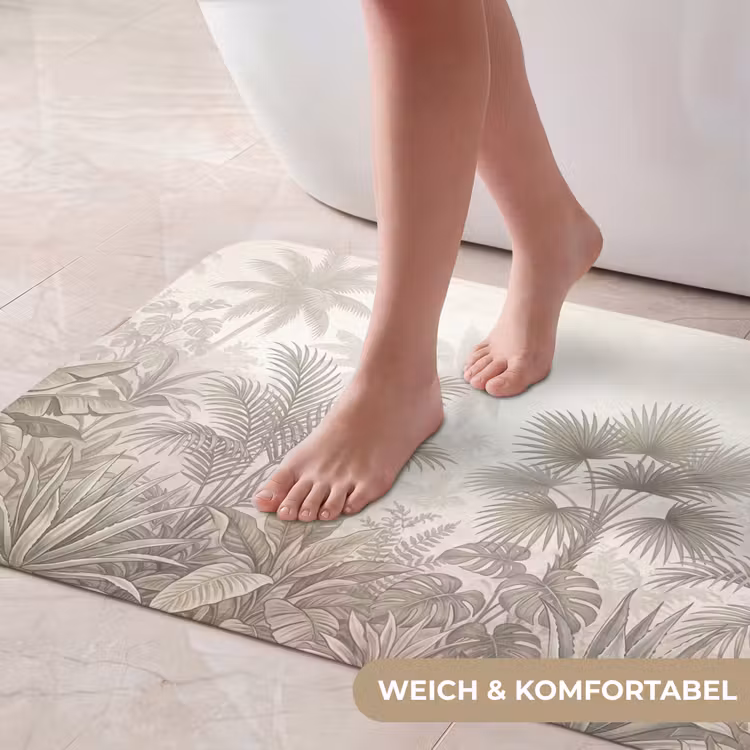 Jungle - Tropisch - Natuur -Vintage - Beige Badmat middel -USP_ZachtDE