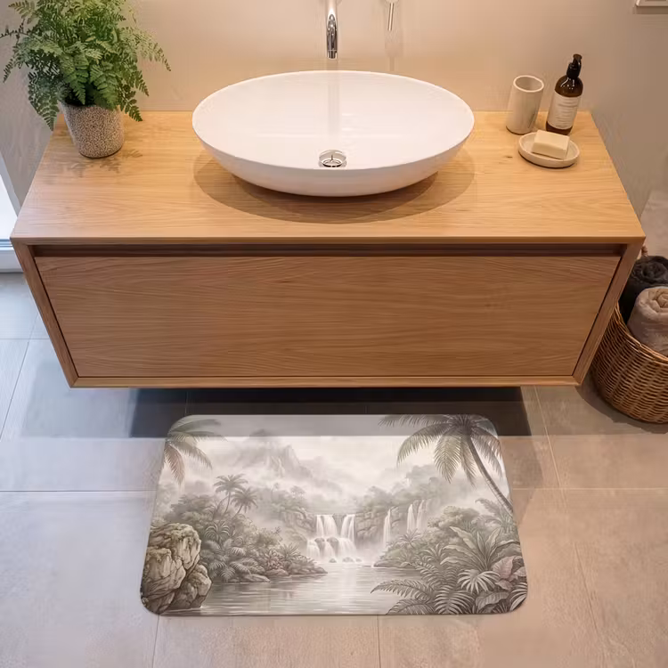 Jungle - Watervallen - Tropisch - Illustratie Badmat middel -sfeer1