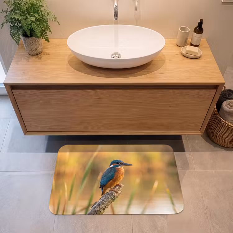 IJsvogel - Tak - Water - Kleurrijk - Levendig Badmat middel -sfeer1