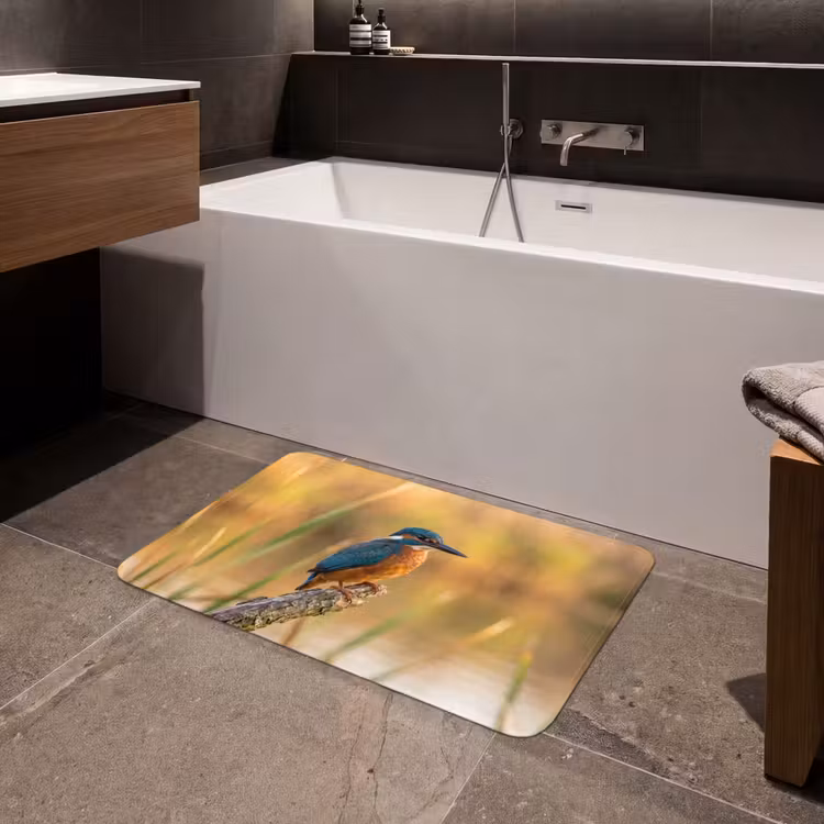 IJsvogel - Tak - Water - Kleurrijk - Levendig Badmat middel -sfeer3