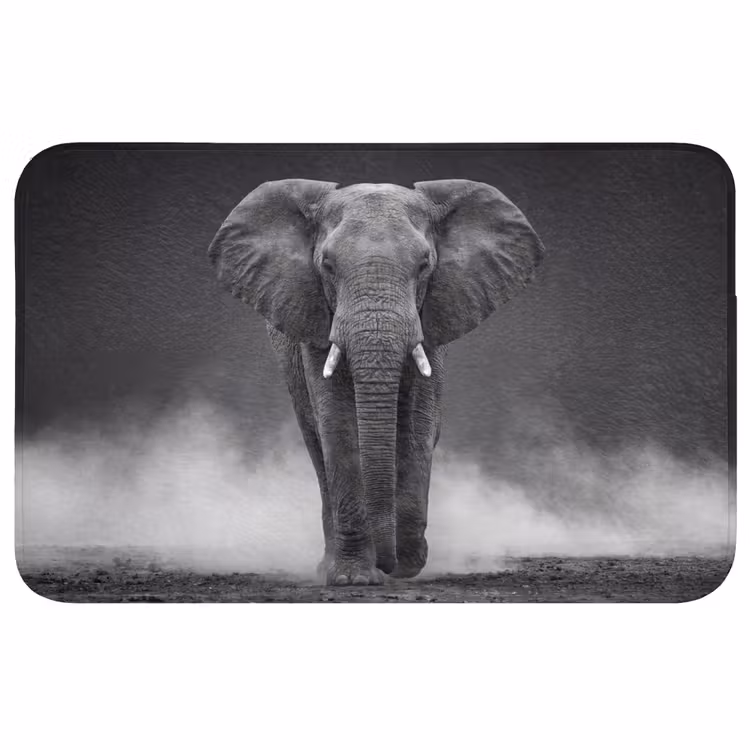 Olifant - Zwart - Wit - Rook Badmat middel -3d