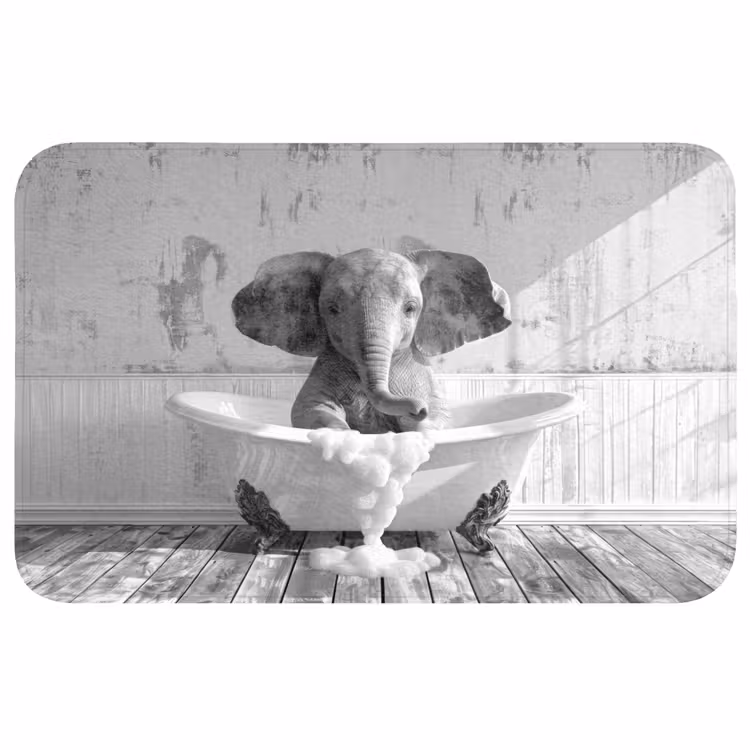 Olifant - Vintage - Dieren - Zwart - Wit Badmat middel -3d