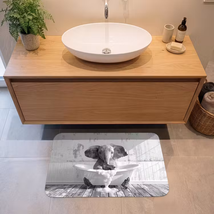 Olifant - Vintage - Dieren - Zwart - Wit Badmat middel -sfeer1