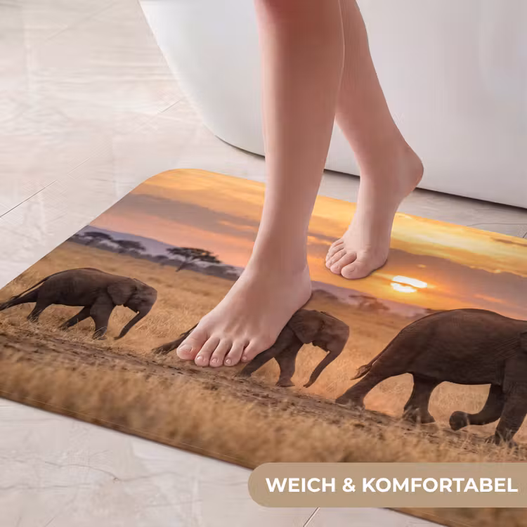 Olifanten - Savanne - Zonsondergang - Afrika - Warm Badmat middel -USP_ZachtDE