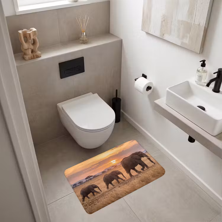 Olifanten - Savanne - Zonsondergang - Afrika - Warm Badmat middel -sfeer4