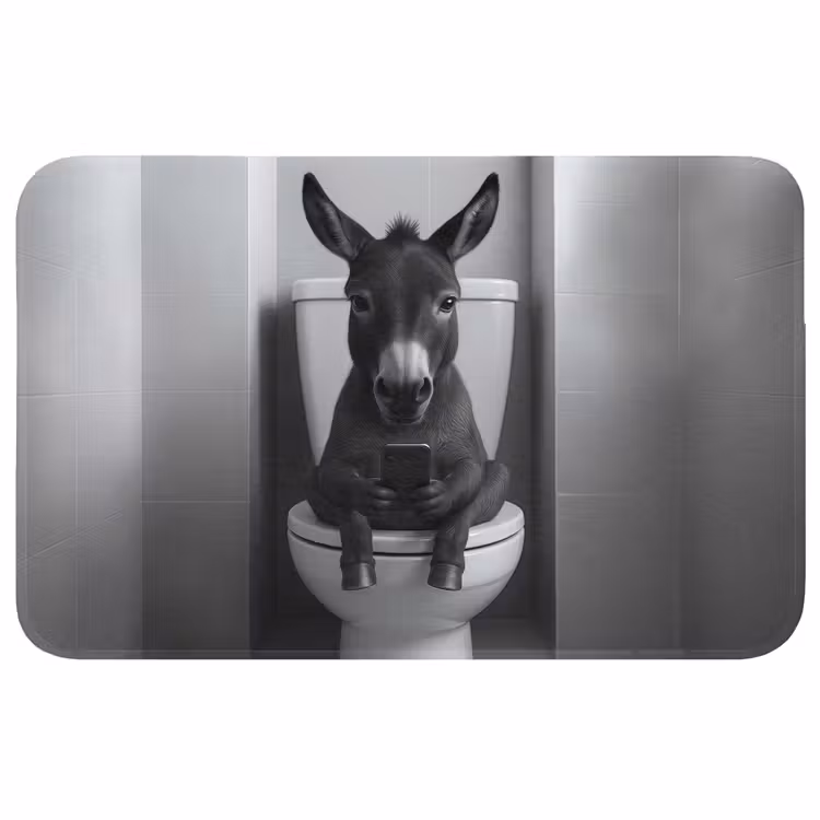 Ezel - Telefoon - Toilet - Zwart - Wit Badmat middel -3d