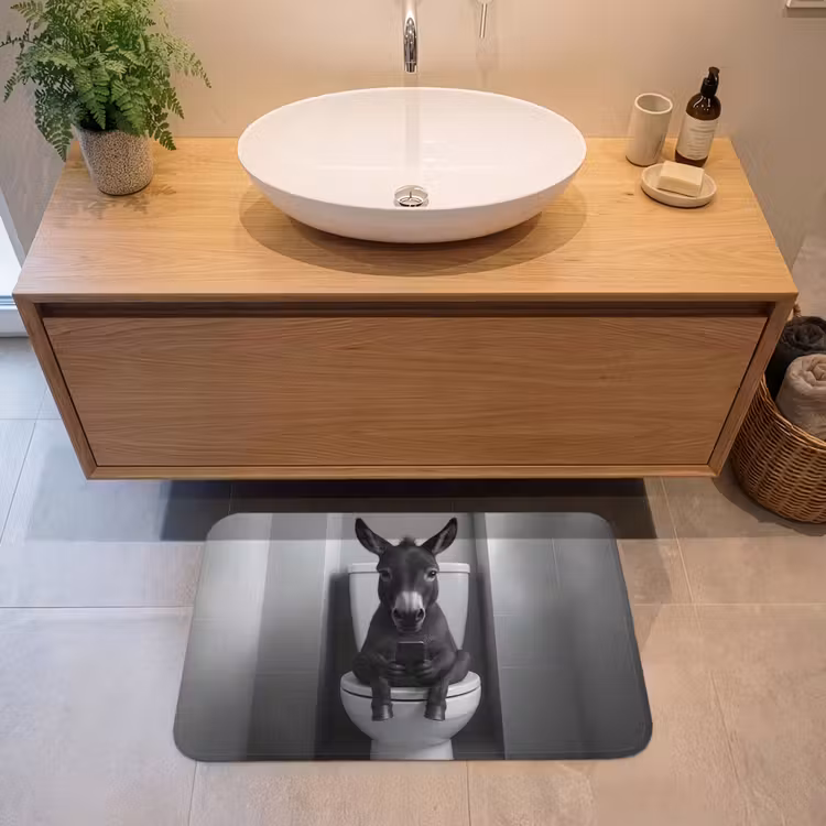 Ezel - Telefoon - Toilet - Zwart - Wit Badmat middel -sfeer1