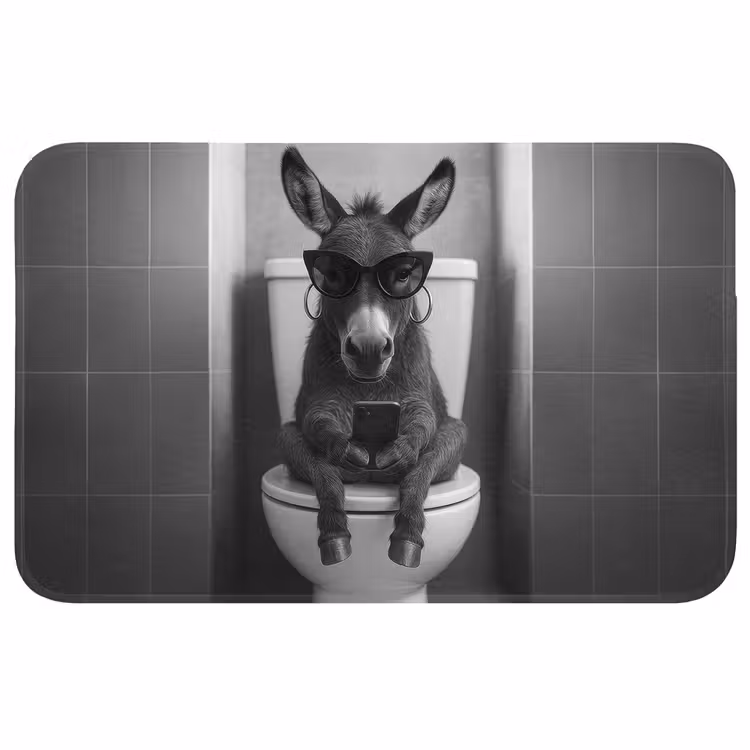 Ezel - Telefoon - Toilet - Zwart - Wit Badmat middel -3d