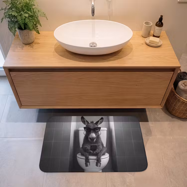 Ezel - Telefoon - Toilet - Zwart - Wit Badmat middel -sfeer1