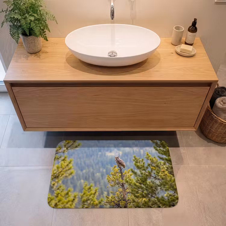 Uil - Oehoe - Bomen - Natuur Badmat middel -sfeer1