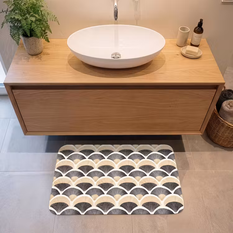 Waaier - Patroon - Zwart - Beige Badmat middel 997 -sfeer1