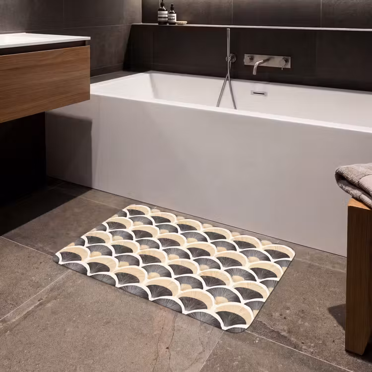 Waaier - Patroon - Zwart - Beige Badmat middel 997 -sfeer3