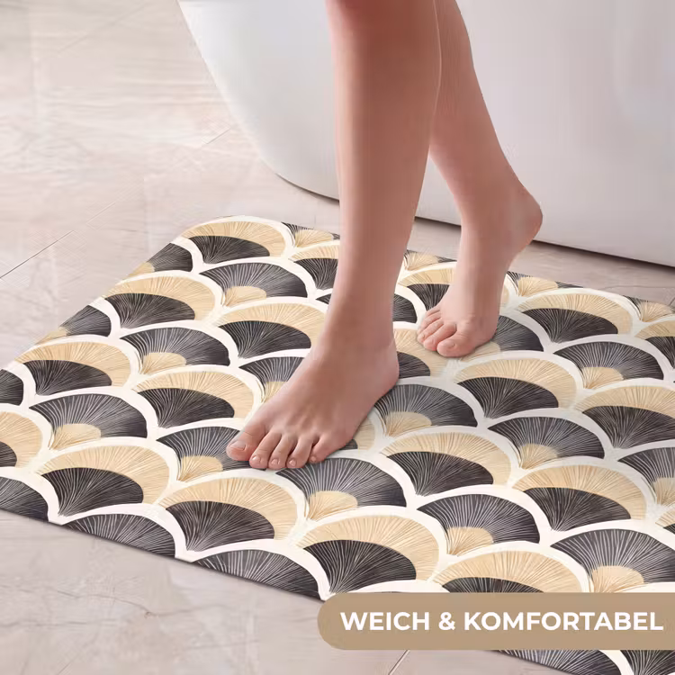 Waaier - Patroon - Zwart - Beige Badmat middel 997 -USP_ZachtDE