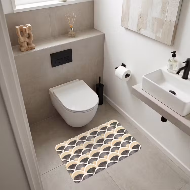 Waaier - Patroon - Zwart - Beige Badmat middel 997 -sfeer4