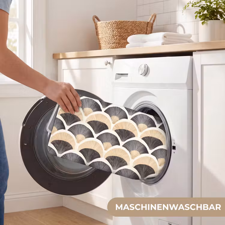 Waaier - Patroon - Zwart - Beige Badmat middel 997 -USP_WasbaarDE