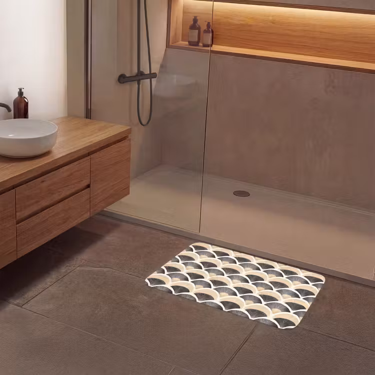 Waaier - Patroon - Zwart - Beige Badmat middel 997 -sfeer2