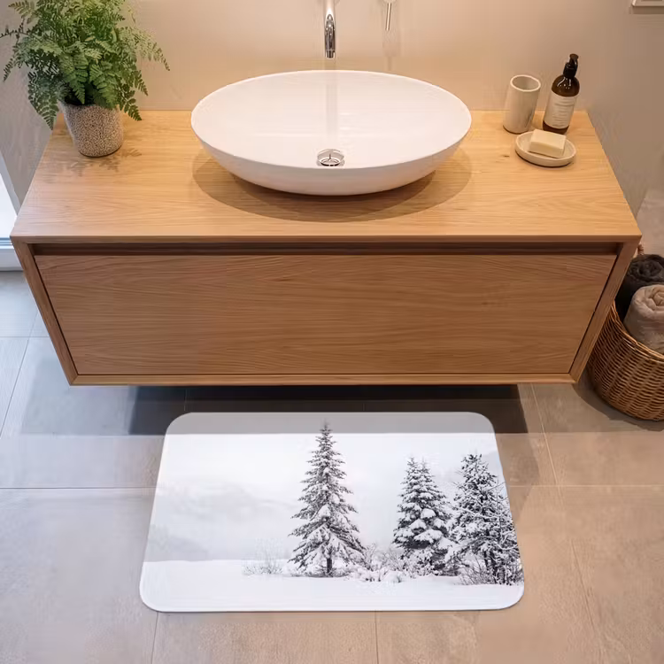 Fijnsparren - Sneeuw - Winter - Landschap - Stilte Badmat middel -sfeer1