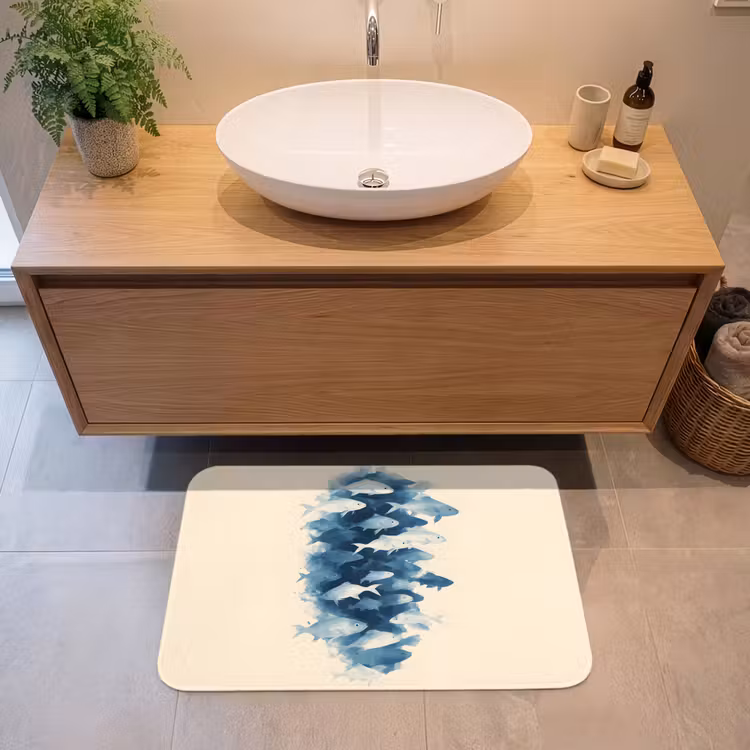 Vissen - Minimalistisch - Blauw Badmat middel -sfeer1