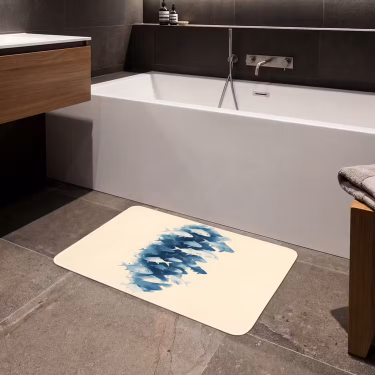 Vissen - Minimalistisch - Blauw Badmat middel -sfeer3