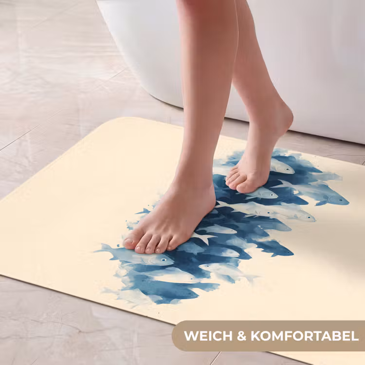 Vissen - Minimalistisch - Blauw Badmat middel -USP_ZachtDE