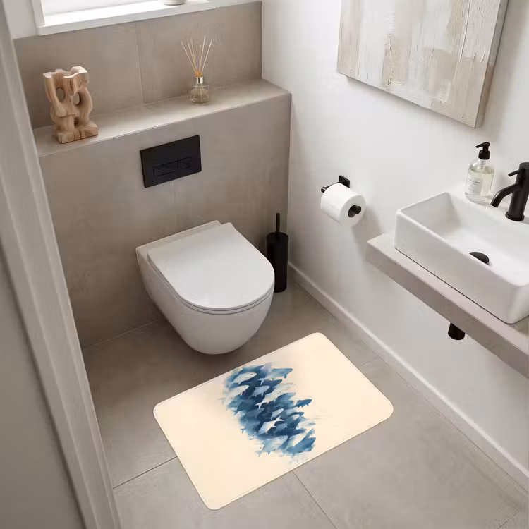 Vissen - Minimalistisch - Blauw Badmat middel -sfeer4