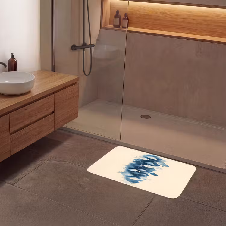 Vissen - Minimalistisch - Blauw Badmat middel -sfeer2