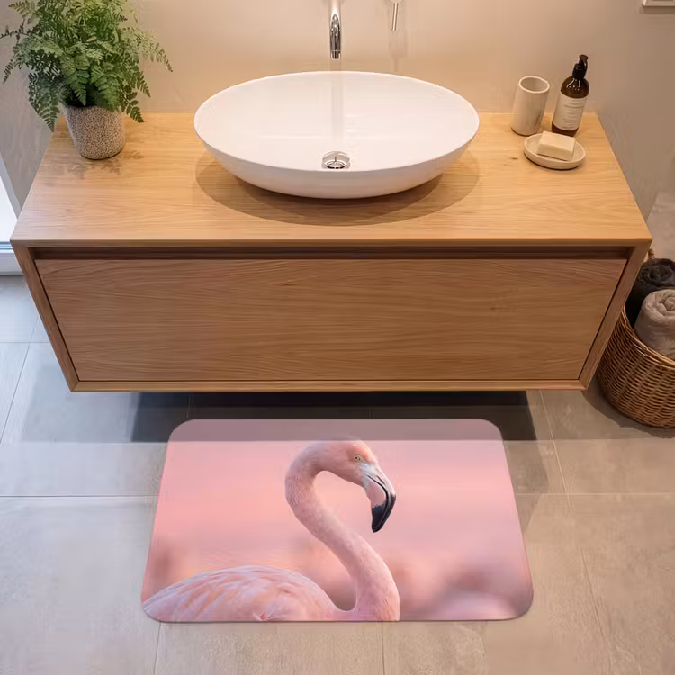 Flamingo - Portret - Roze Badmat middel -sfeer1