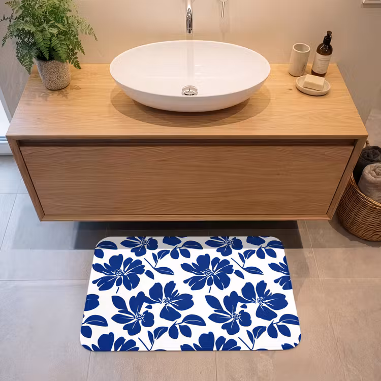 Floraal - Modern - Blauw Badmat middel 997 -sfeer1
