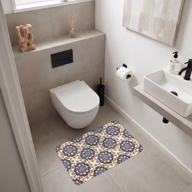 Floraal - Ornament - Blauw Badmat middel 997 -sfeer4