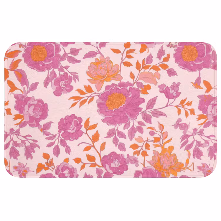 Bloemenpatroon - Roze - Oranje - Bloemen Badmat middel -3d