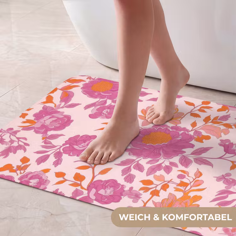 Bloemenpatroon - Roze - Oranje - Bloemen Badmat middel -USP_ZachtDE