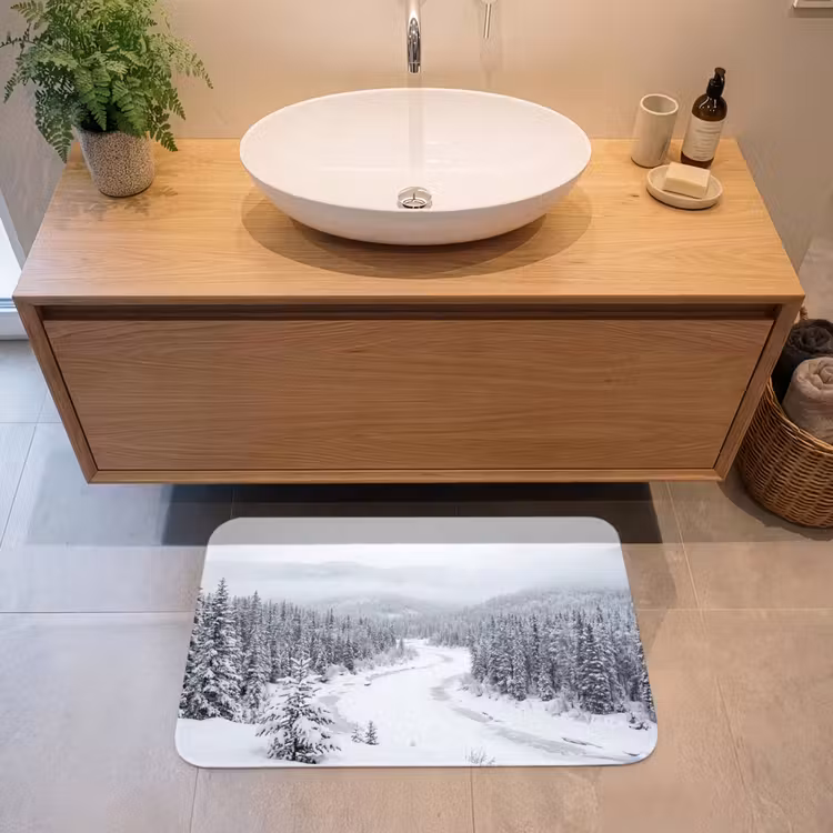 Rivier - Bevroren - Landschap - Winter Badmat middel -sfeer1